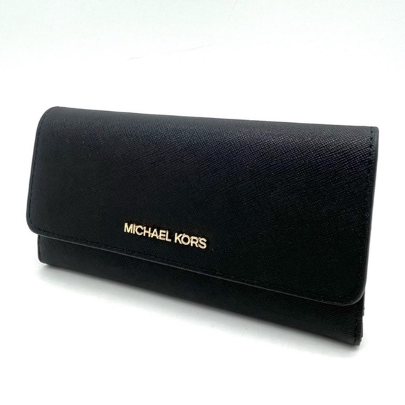 Michael Kors Large Trifold Wallet Black/Gold - Picture 3 of 8